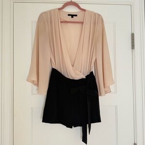 Blaque Label Sophia Blush & Black Long Sleeve Tie Waist Romper Womens S